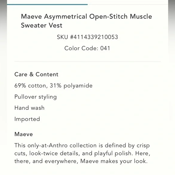 ✨ Anthropologie Asymmetrical Open-Stitch Muscle Sweater Vest - Picture 11 of 11